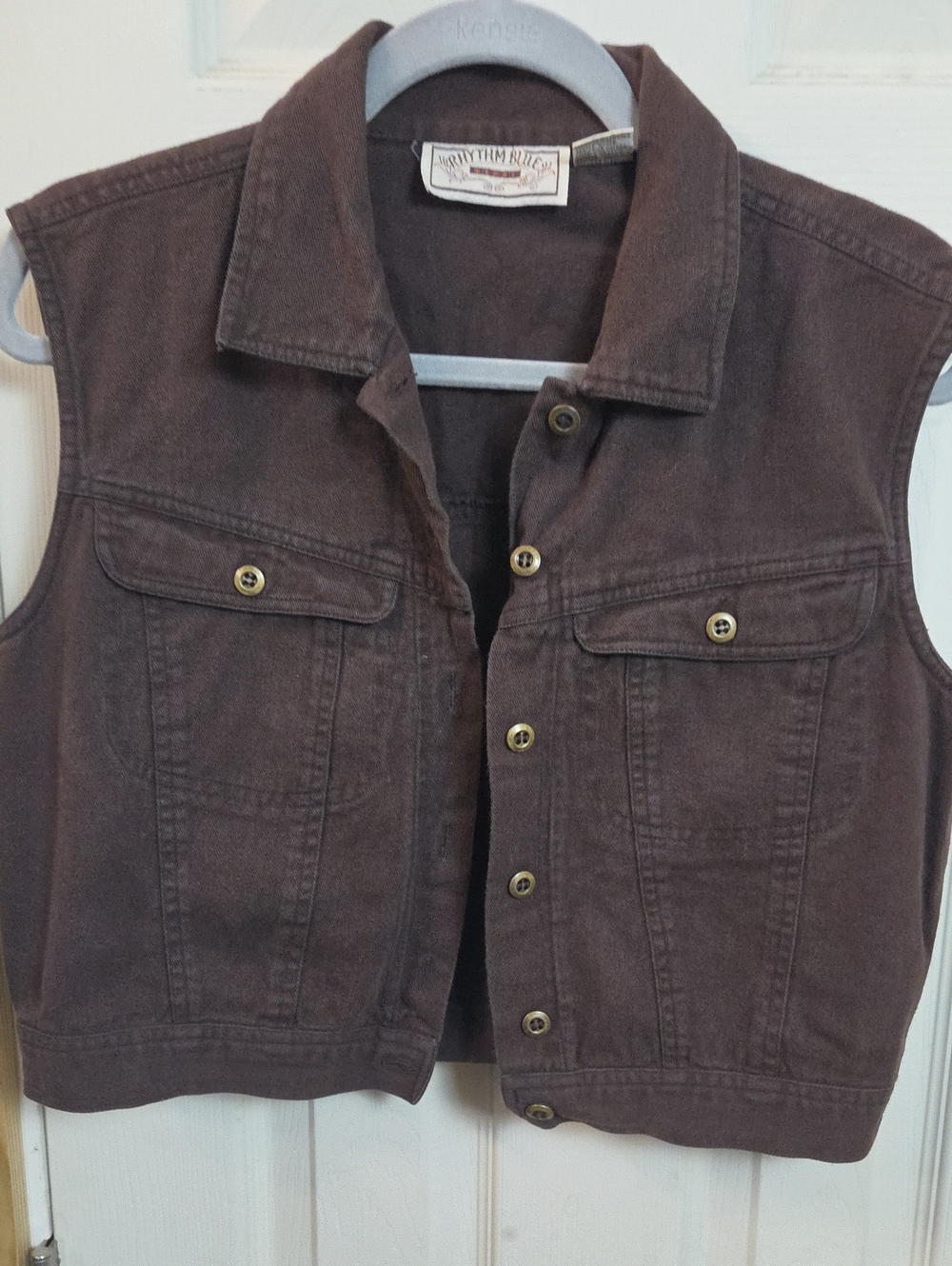 Vintage Y2K Brown Denim Sleeveless Vest by Rhythm Blues